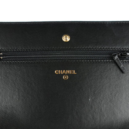 Chanel Lambskin Camellia Embossed Wallet On Chain WOC Black Gold 6 of 8