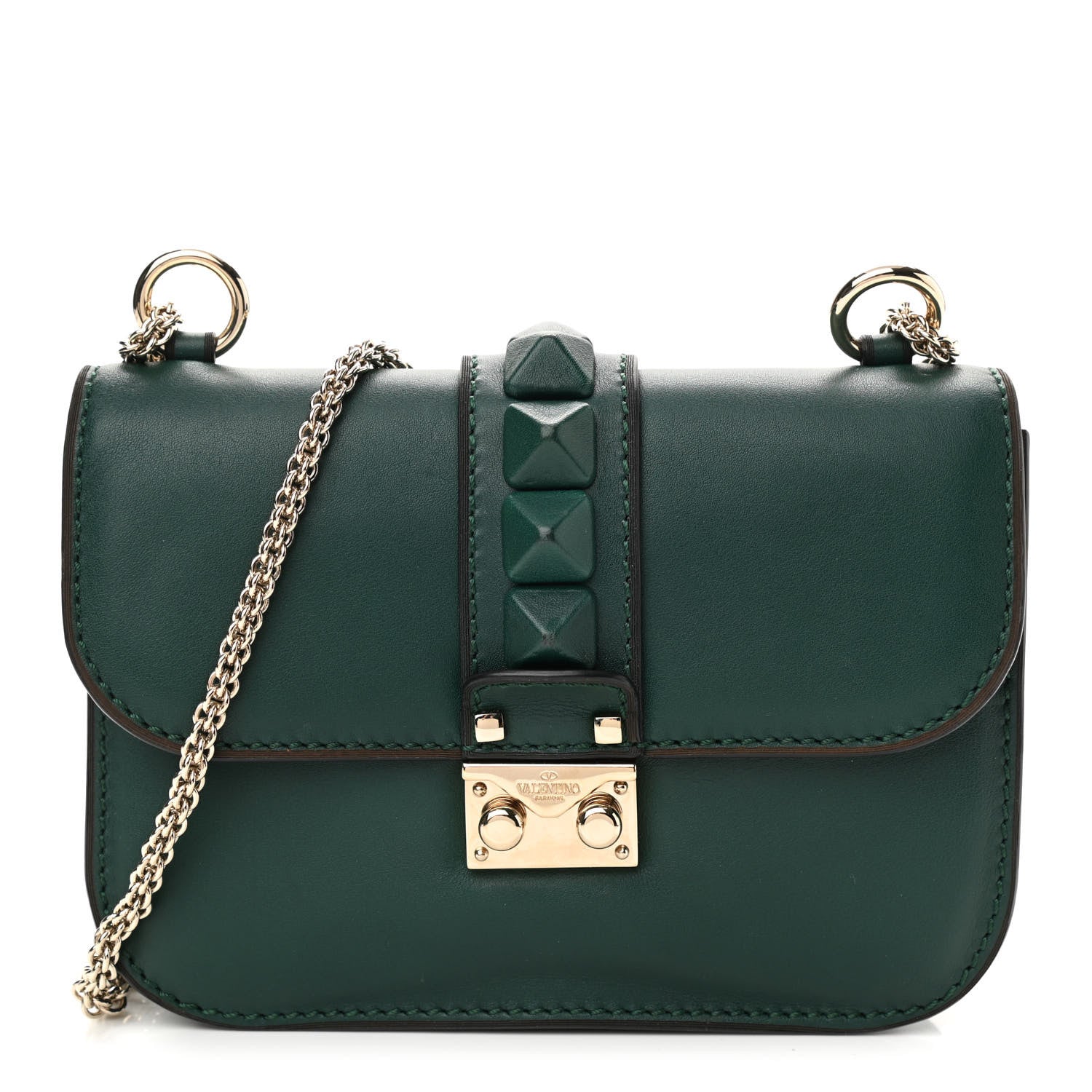 Valentino Garavani Vitello Small Glam Lock Rockstud Flap Light Emerald 1 of 12