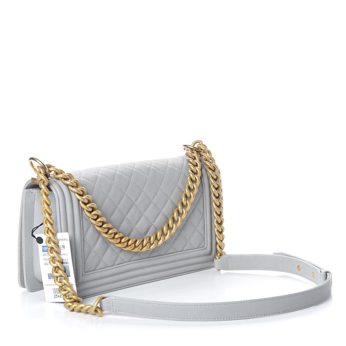 Caviar Quilted Medium Boy Flap Grey