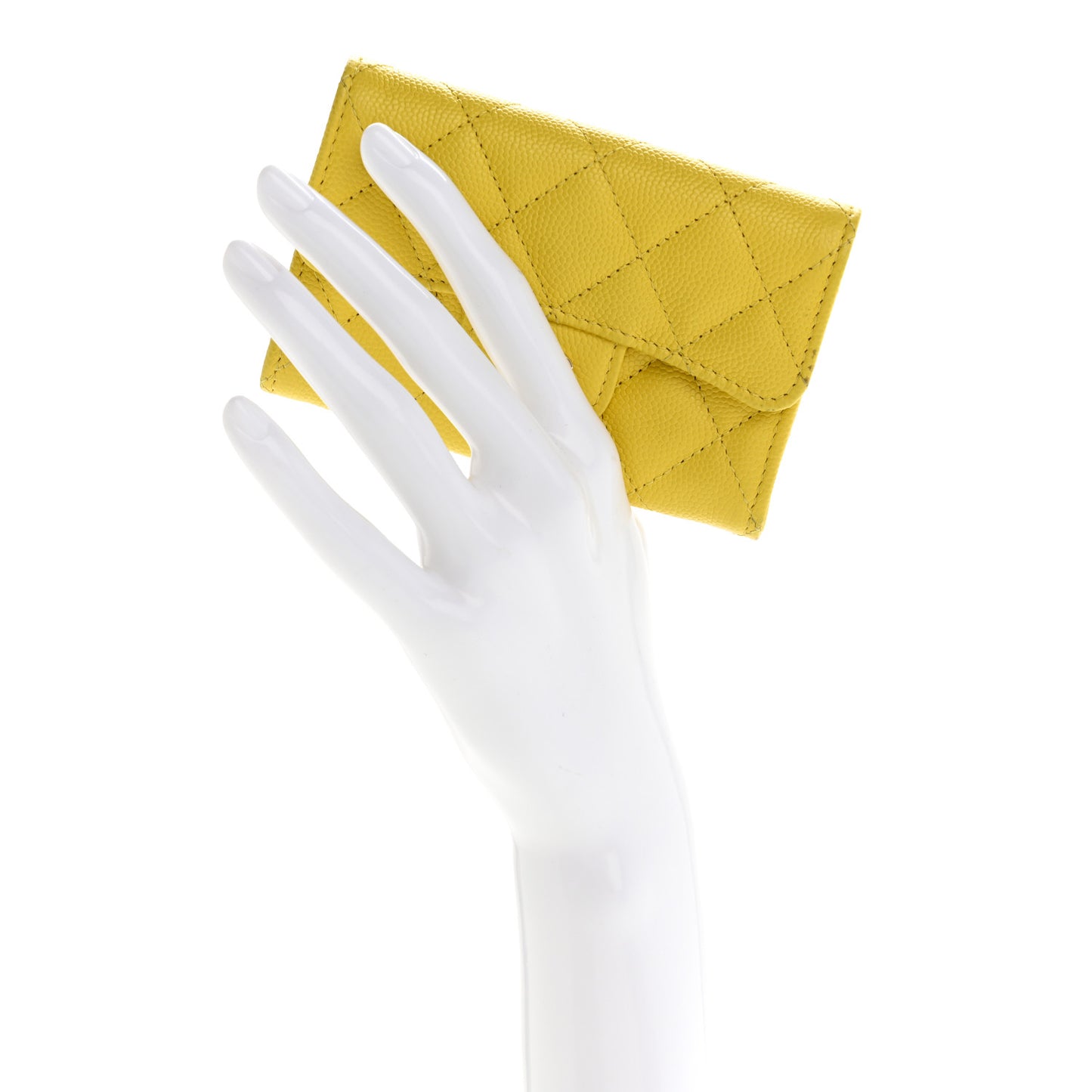 Caviar Quilted Flap Card Holder Wallet Yellow