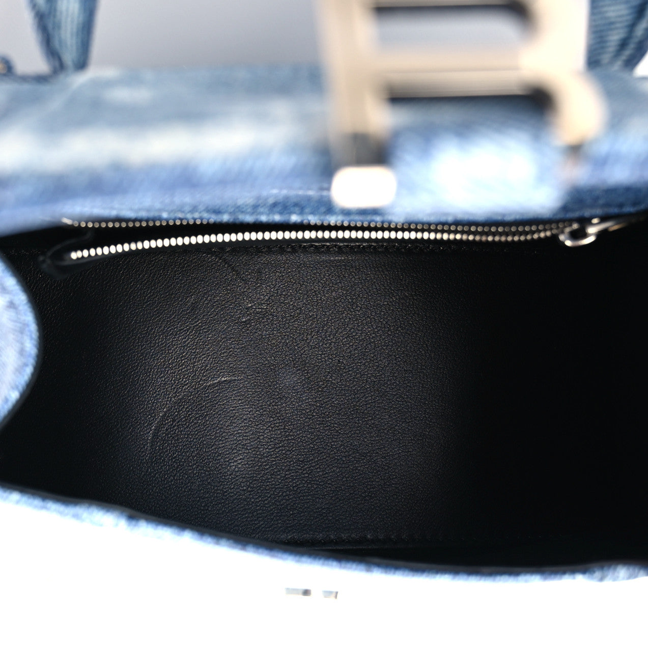 Nappa Denim Printed Small Hourglass Top Handle Bag Denim Blue
