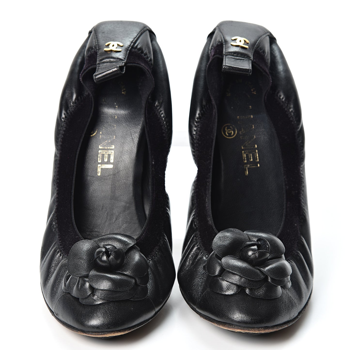 Lambskin Elastic Stretch Camellia Pumps 38 Black