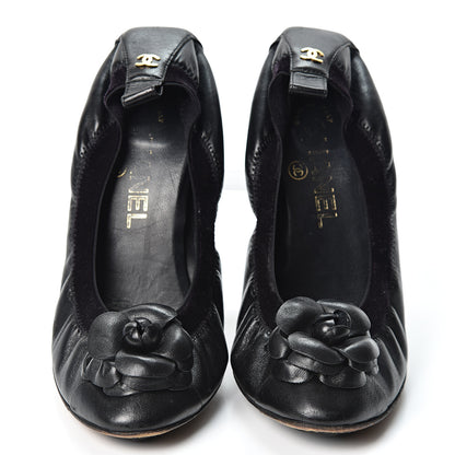 Chanel Lambskin Elastic Stretch Camellia Pumps 38 Black 10 of 10