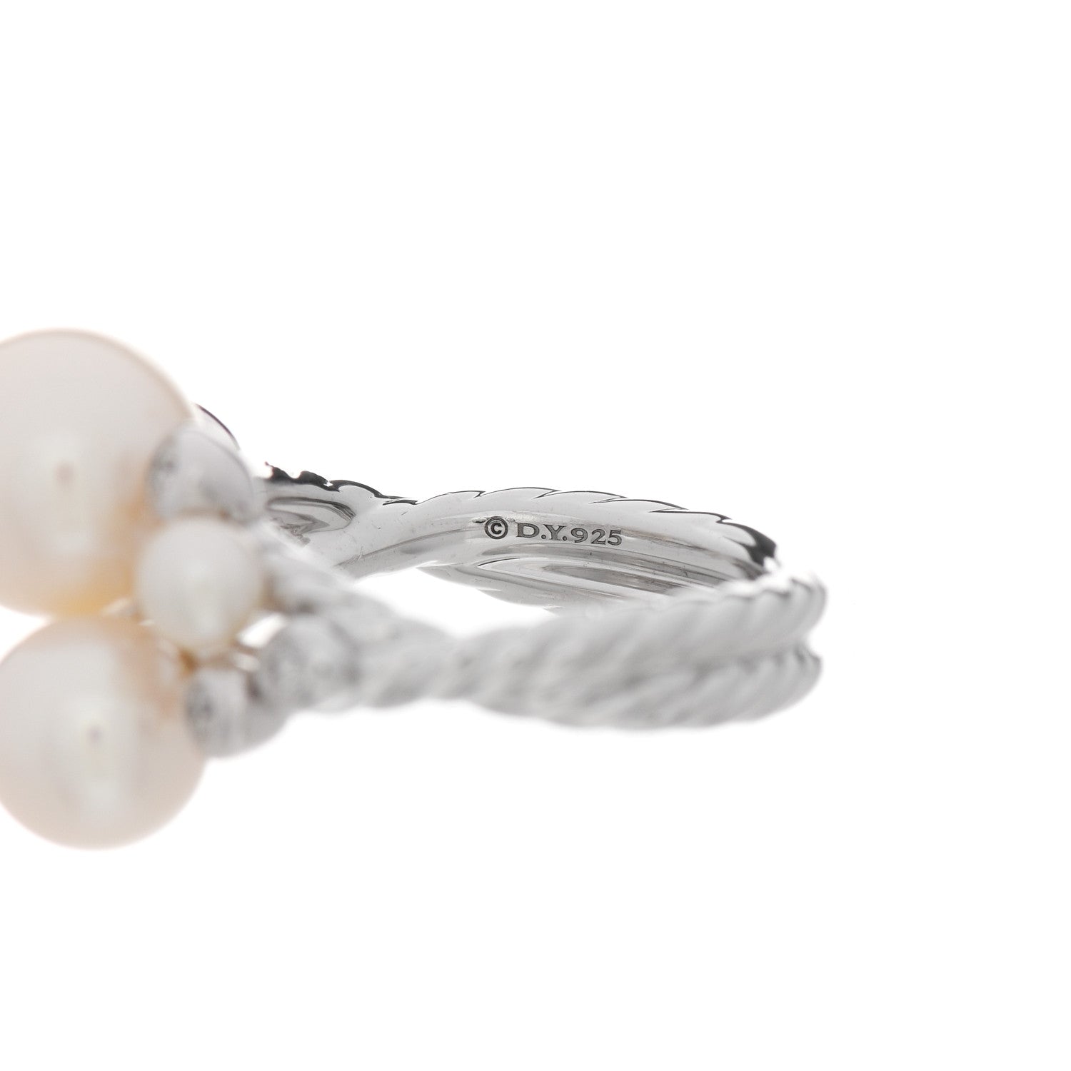 David Yurman Sterling Silver Diamond Pearl Cluster Cable Ring 52 6 4 of 4