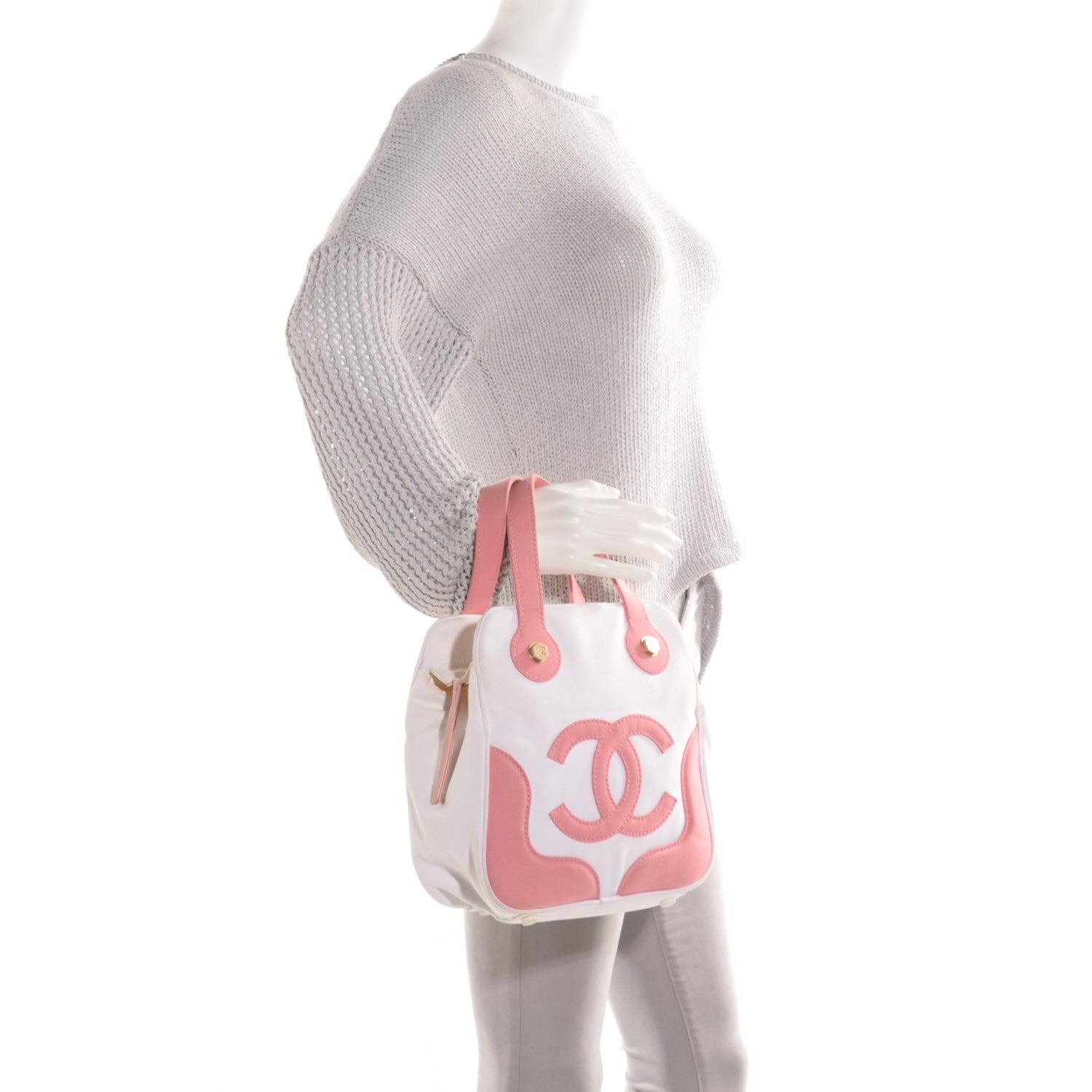Chanel Canvas CC Handbag White Pink 2 of 7
