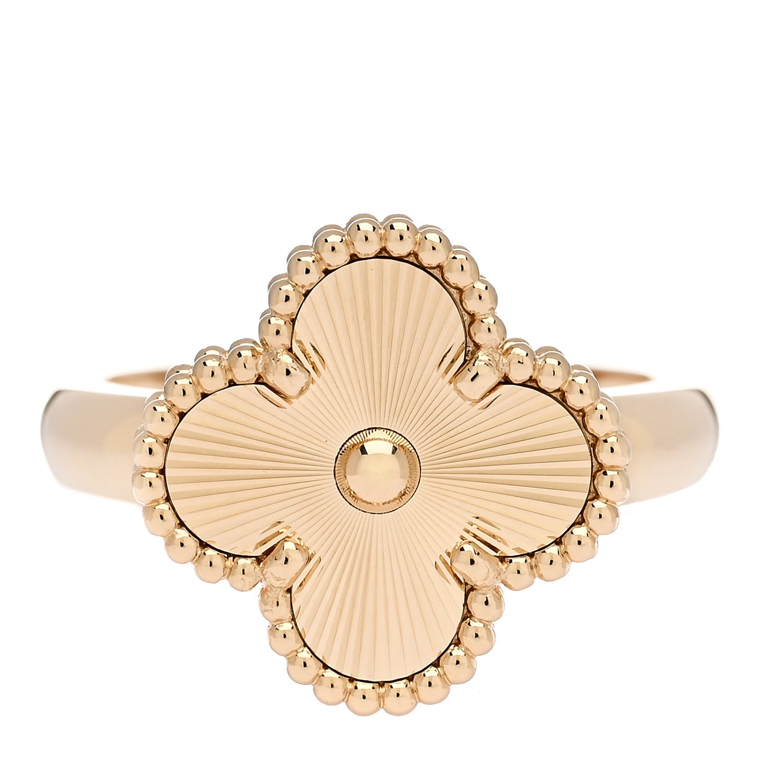 Van Cleef & Arpels 18K Yellow Gold Guilloche Vintage Alhambra Ring 54 7 1 of 4
