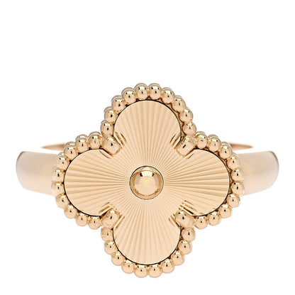 Van Cleef & Arpels 18K Yellow Gold Guilloche Vintage Alhambra Ring 54 7 1 of 4