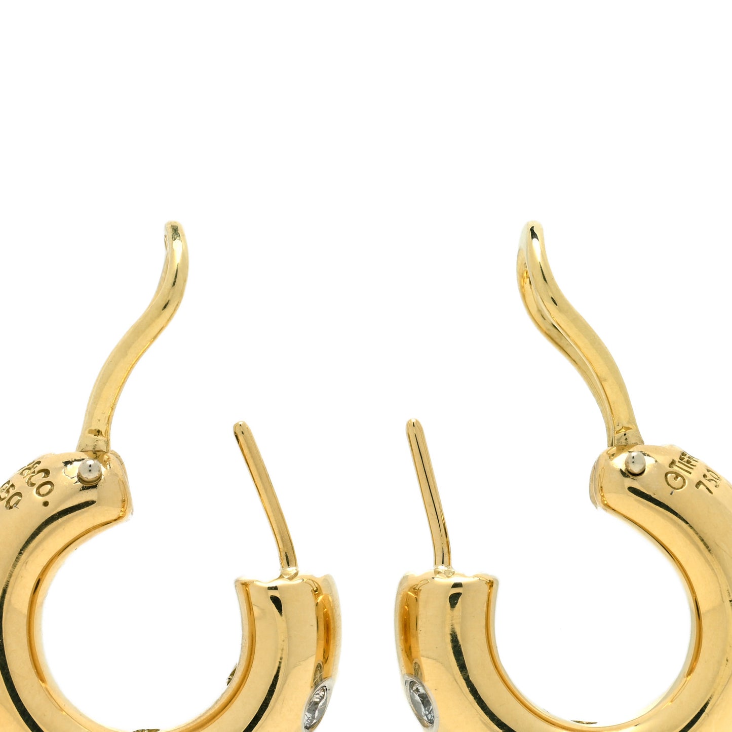 18K Yellow Gold Platinum Diamond Etoile Hoop Earrings