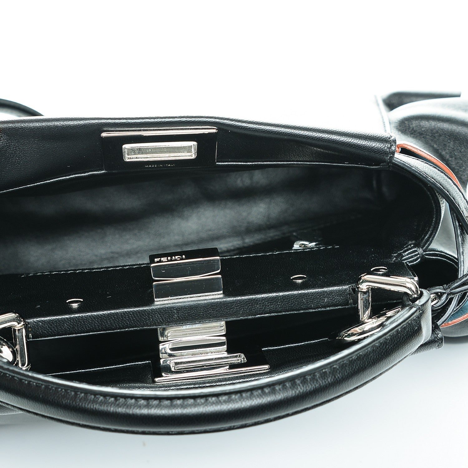 Fendi Nappa Waves Bi-Color Mini Peekaboo Iconic Satchel Black Turchese 5 of 6