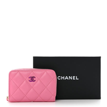 Chanel Lambskin Quilted Zip Around Coin Purse Wallet Pink Yellow 8 of 8