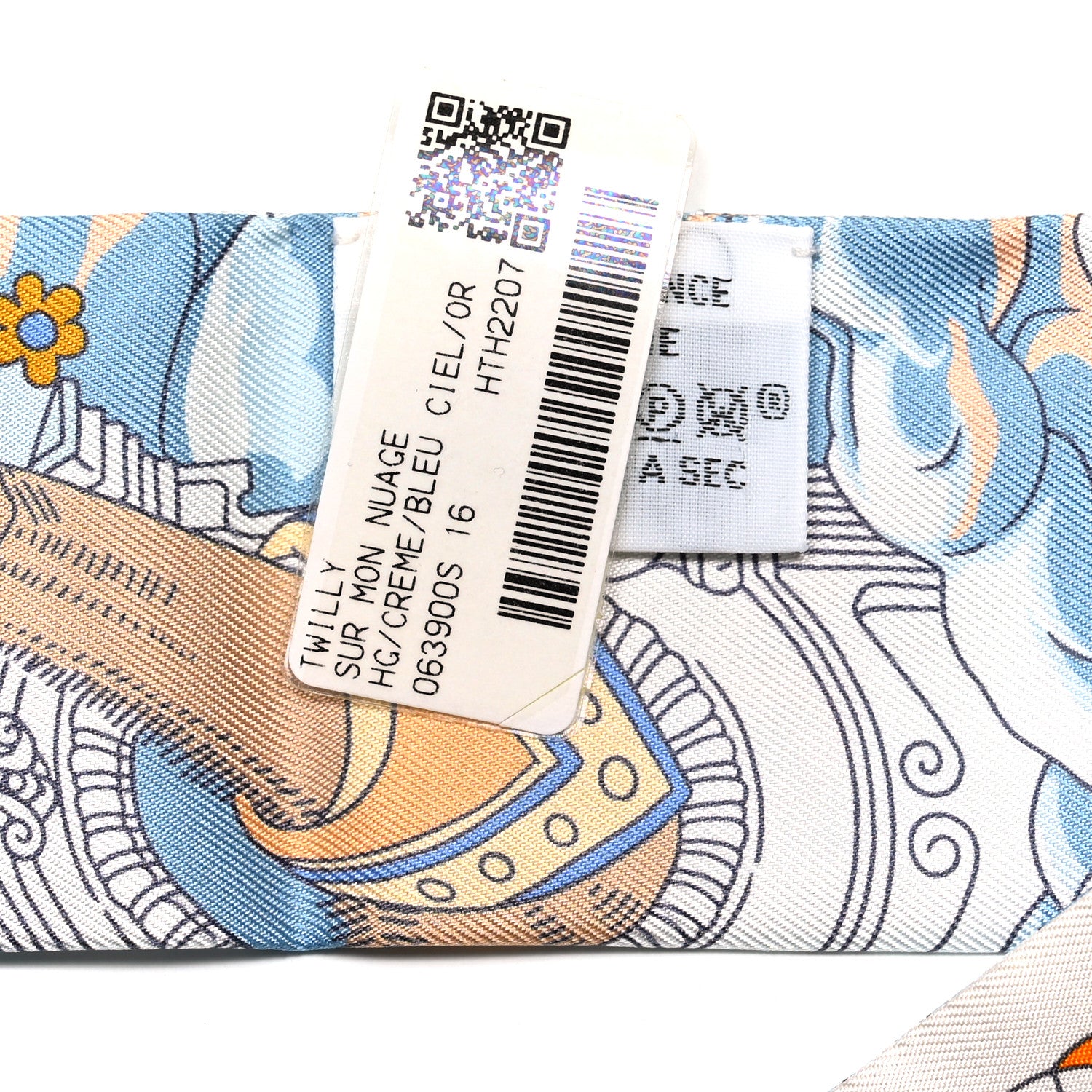 Hermes Silk Sur Mon Nuage Twilly Creme Bleu Ciel Orange 4 of 4