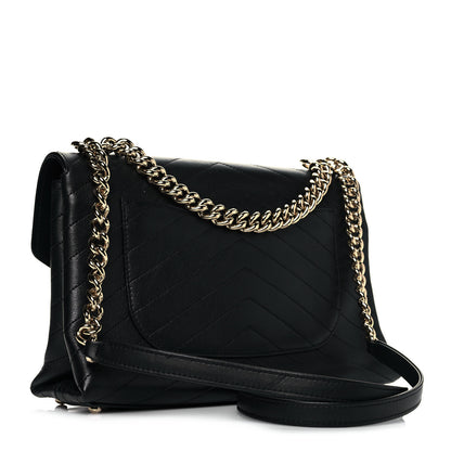 Chanel Calfskin Chevron Stitched Medium Coco Flap Bag Black 2 of 17
