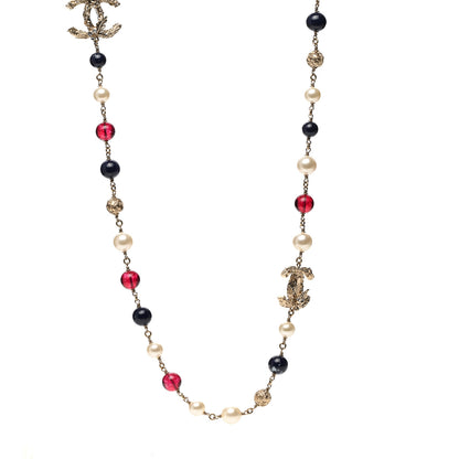 Chanel Beaded Pearl CC Long Strand Necklace Blue Red Gold 1 of 6