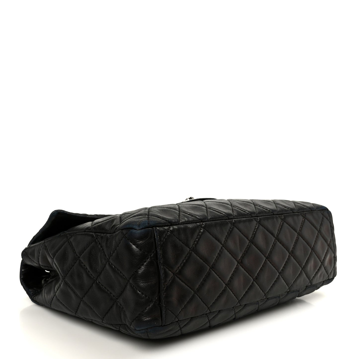 Washed Lambskin Quilted Maxi Single Flap Black