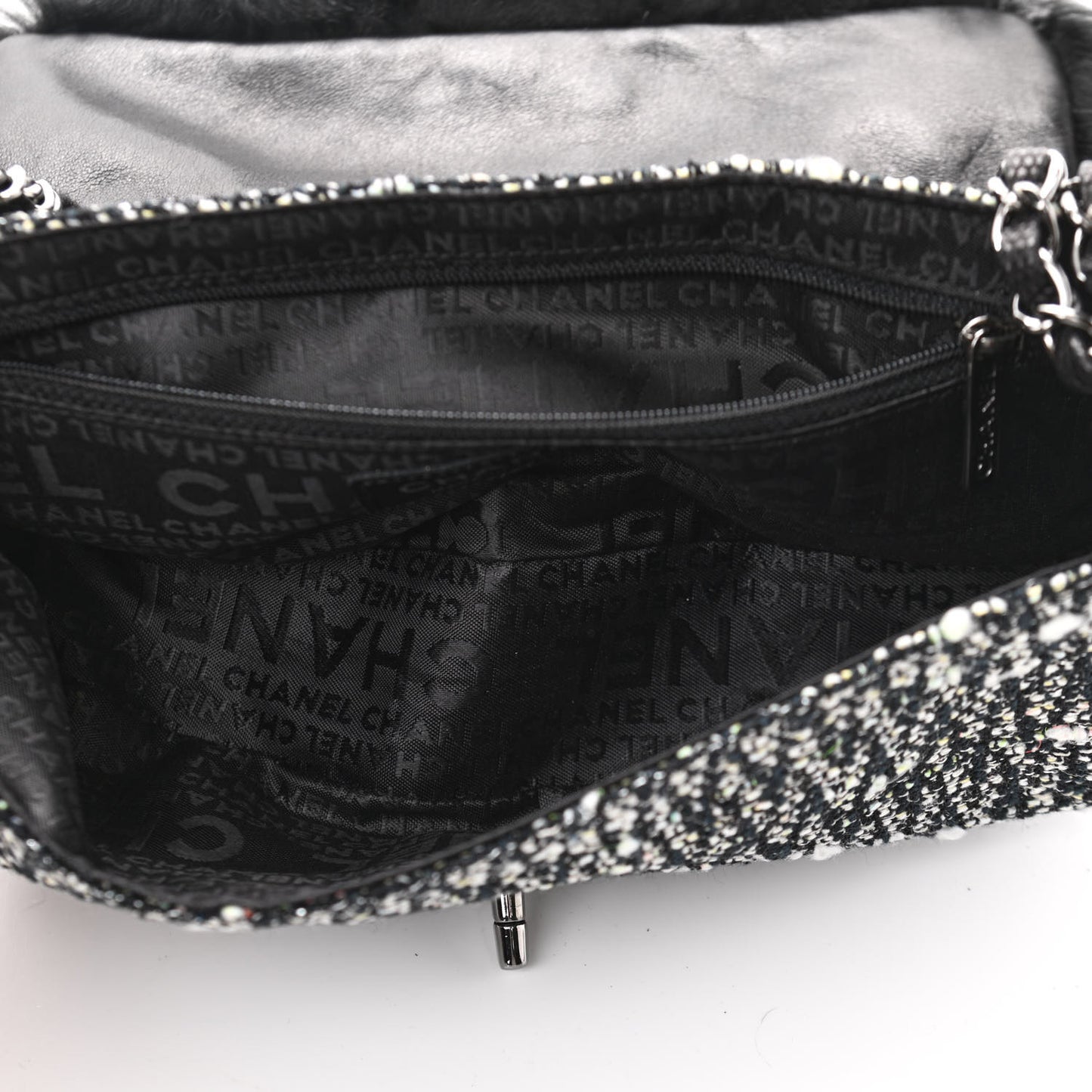 Rabbit Fur Tweed Lizard Small Fantasy Flap Black White