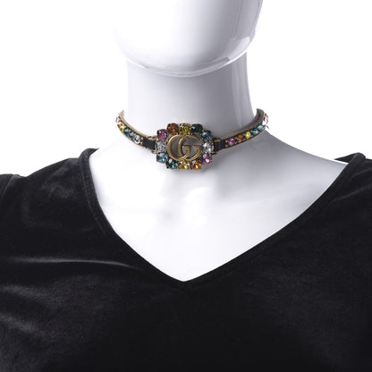 Gucci Calfskin Crystal Embellished Double G Choker Necklace Multicolor 2 of 5