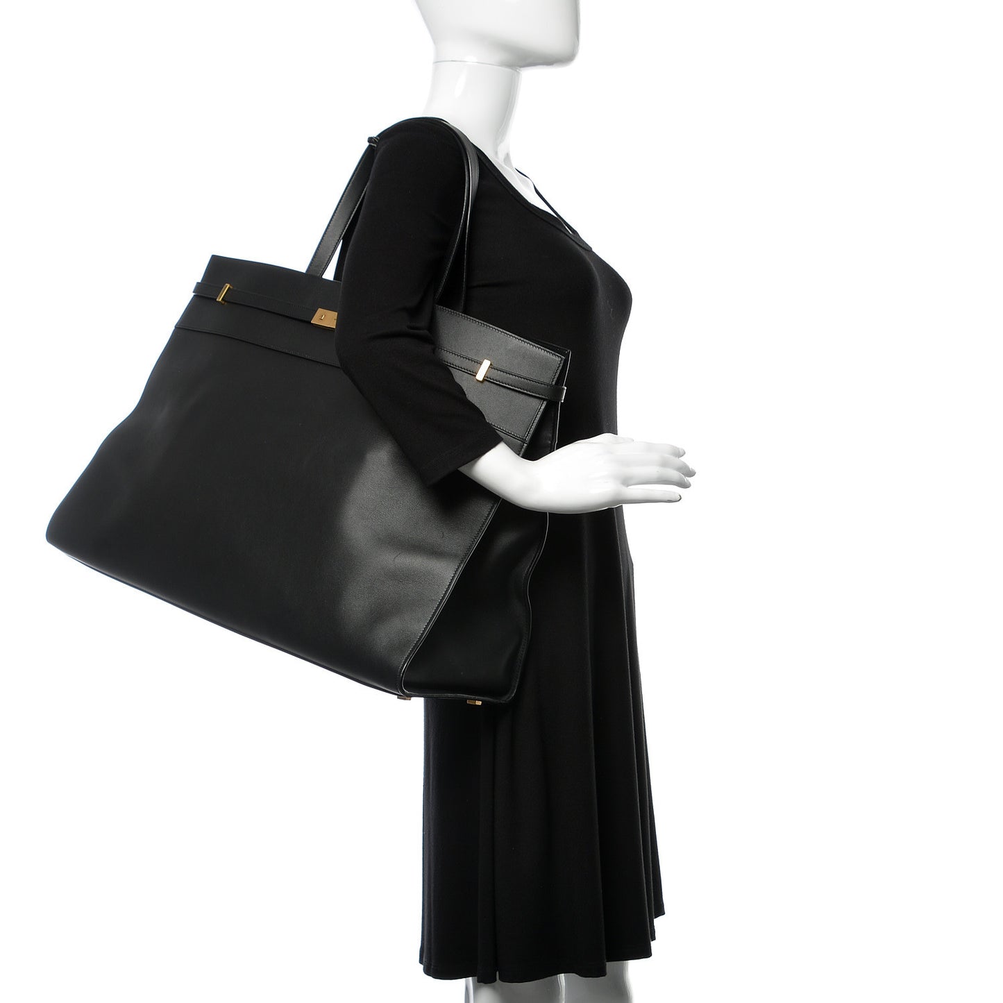 Calfskin Large Manhattan Shopper Tote Black