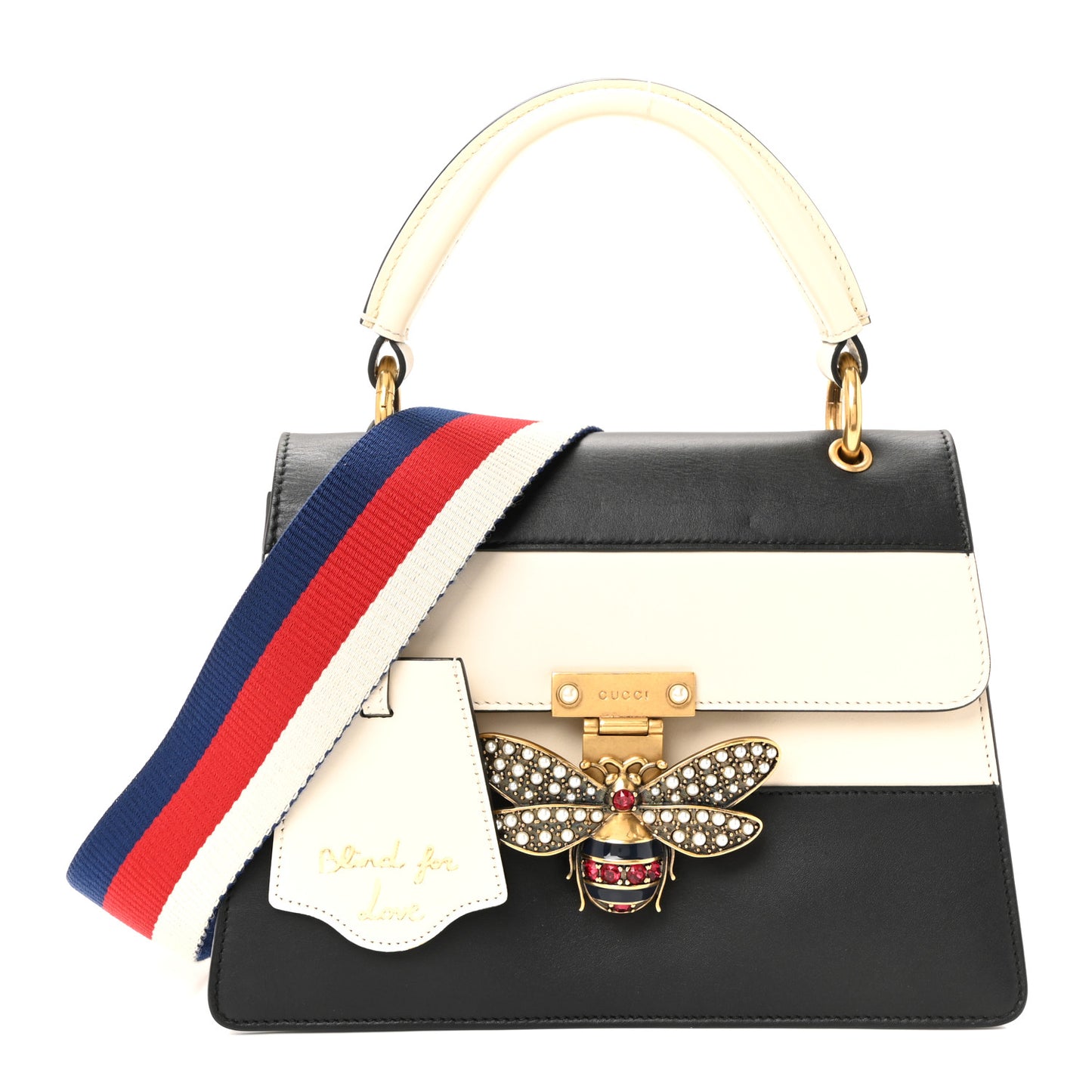 Calfskin Sylvie Web Small Queen Margaret Top Handle Bag Black White