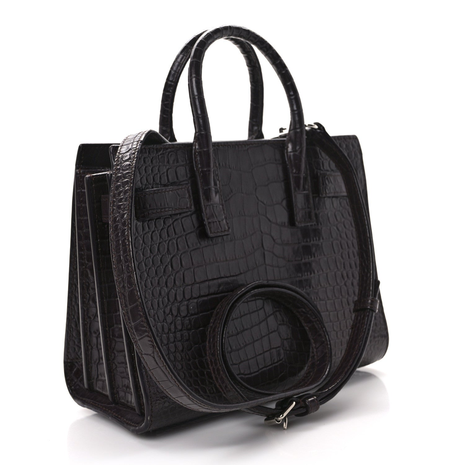 Saint Laurent Calfskin Crocodile Embossed Nano Sac De Jour Bordeaux 3 of 11