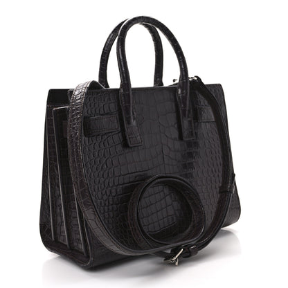 Saint Laurent Calfskin Crocodile Embossed Nano Sac De Jour Bordeaux 3 of 11
