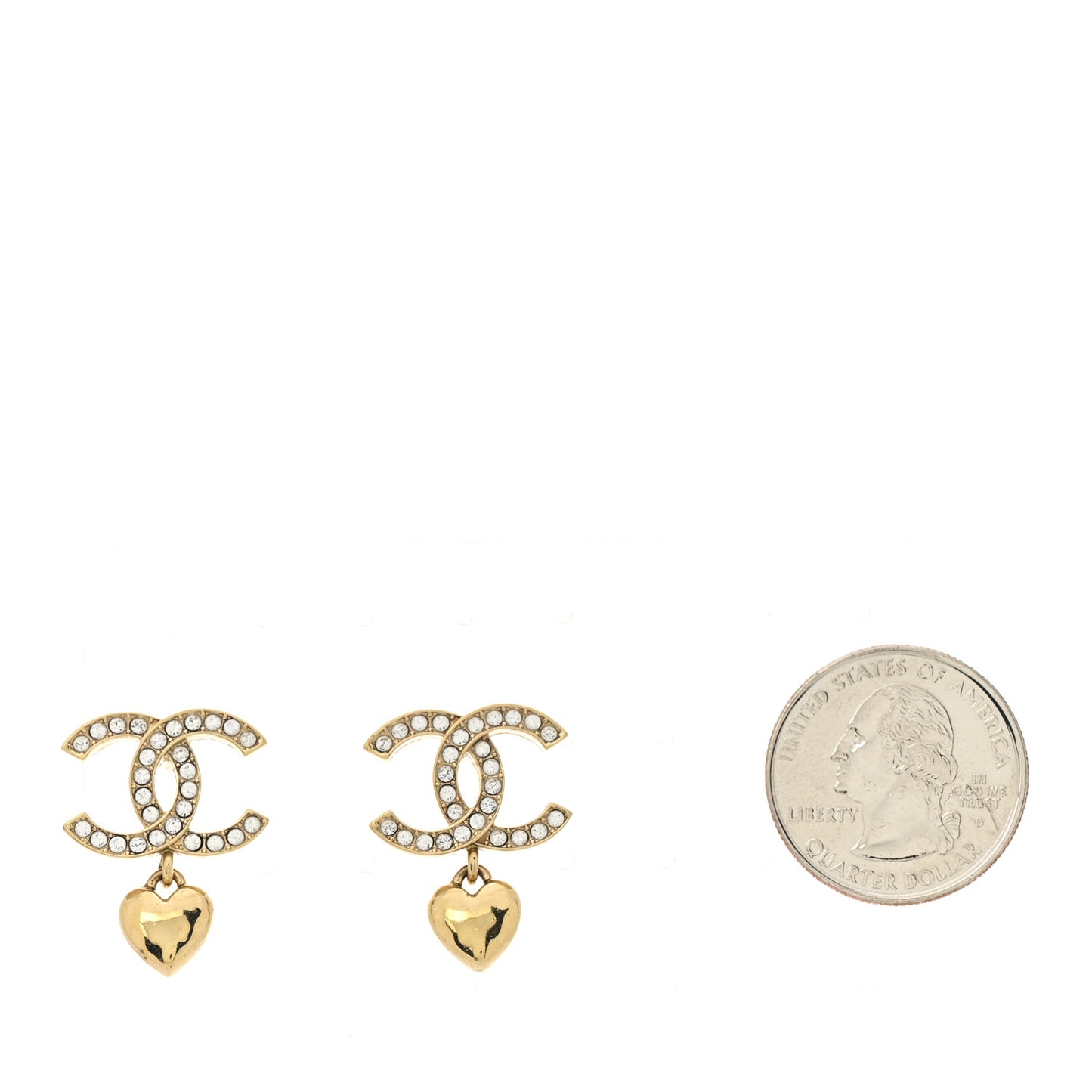 Metal Crystal CC Heart Drop Earrings Gold