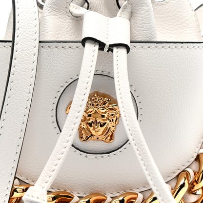 Versace Grained Calfskin La Medusa Drawstring Bucket Bag Optical White 8 of 11