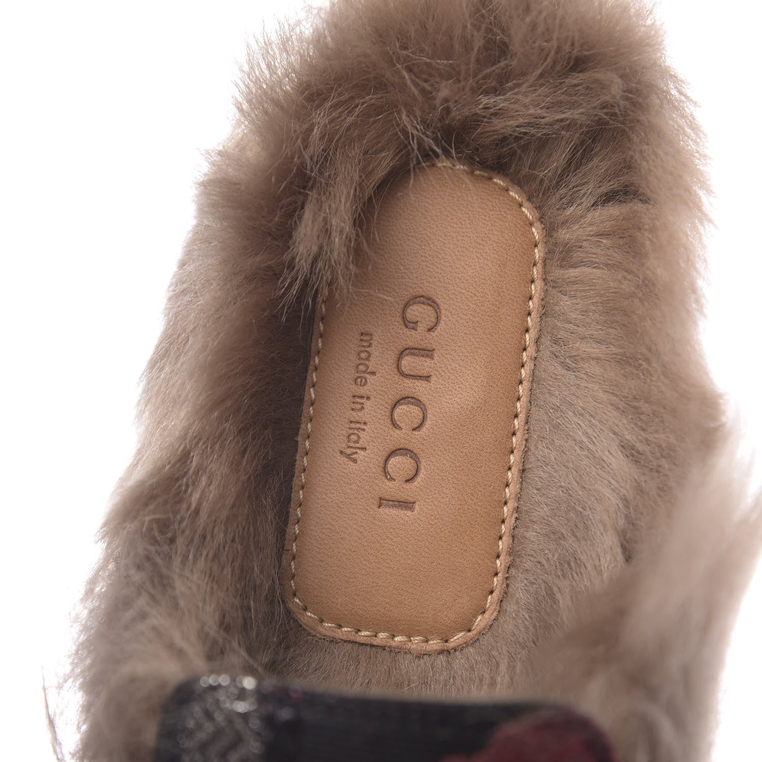 Gucci Brocade Fur Floral Womens Princetown Slippers 35 Black Anthracite 6 of 8