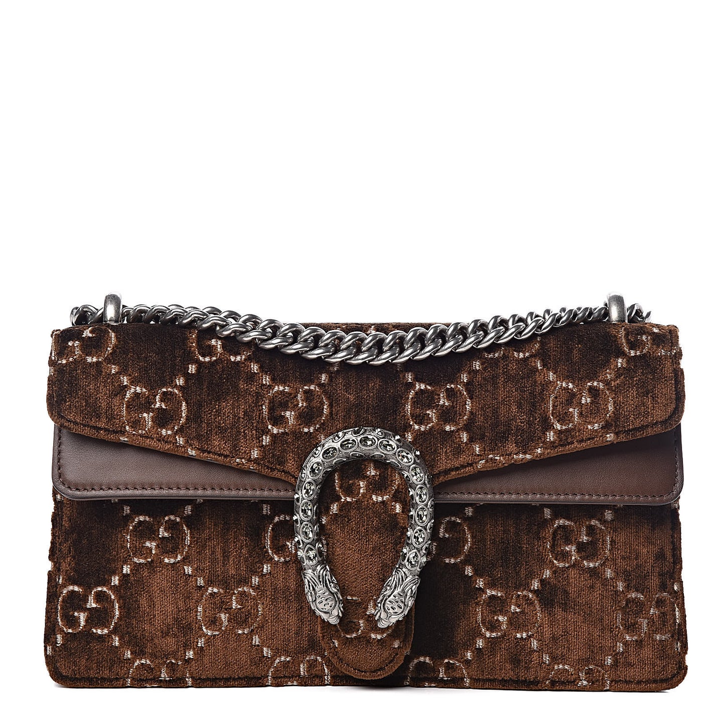 Velvet Moon Calfskin Crystal GG Monogram Small Dionysus Shoulder Bag Brown Vintage Cocoa Black Diamond