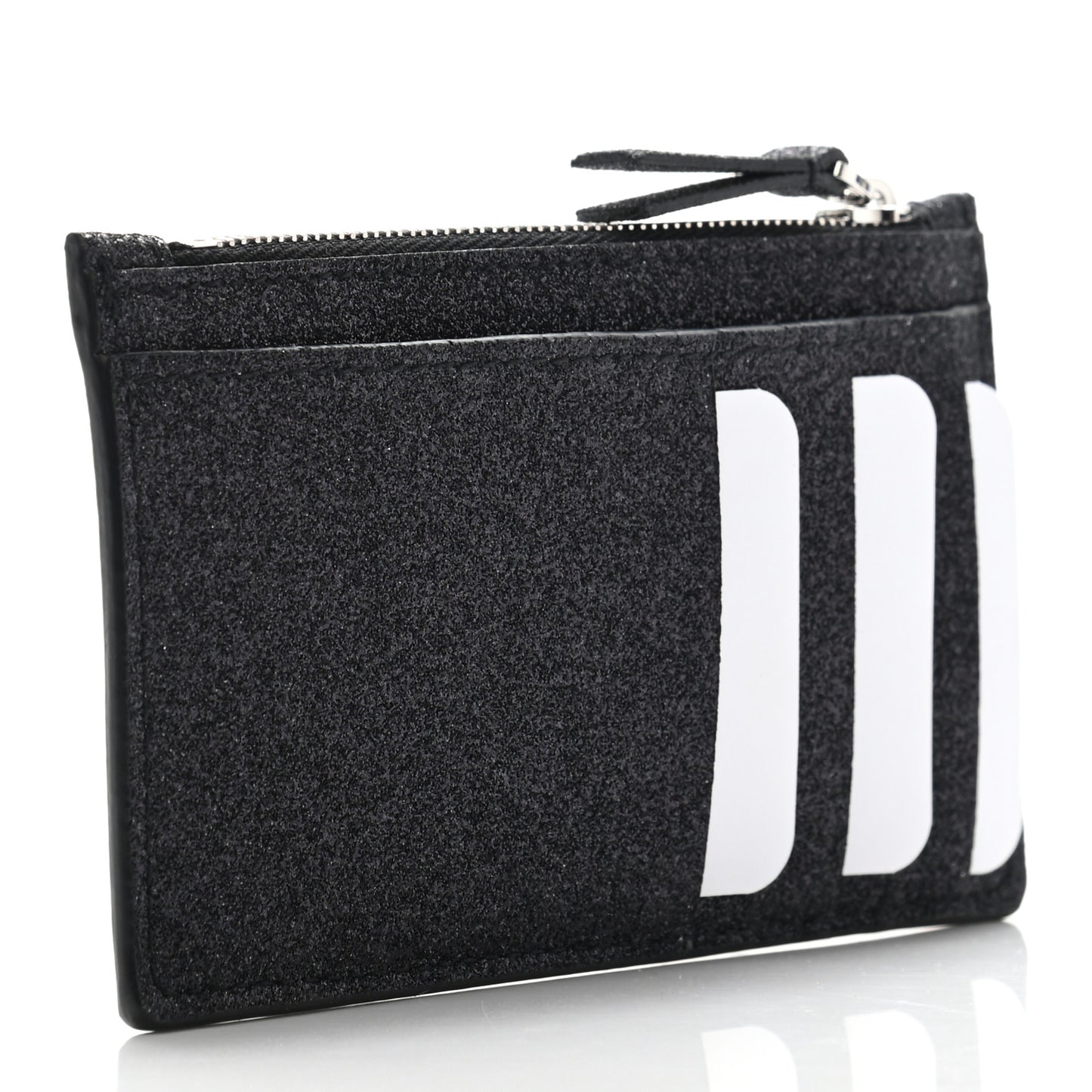 Glitter Sparkled Calfskin Logo Long Card Holder Black
