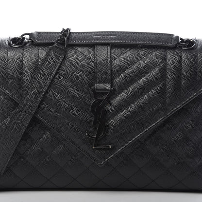 Saint Laurent Grain De Poudre Textured Mixed Matelasse Triquilt Medium Monogram Satchel Black 8 of 12