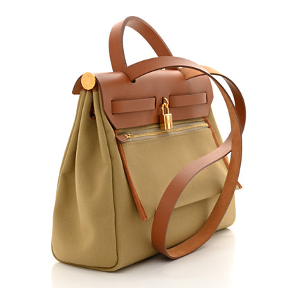 Hermes Military Toile Vache Hunter Herbag Zip Retourne 31 PM Poussiere Fauve 3 of 10