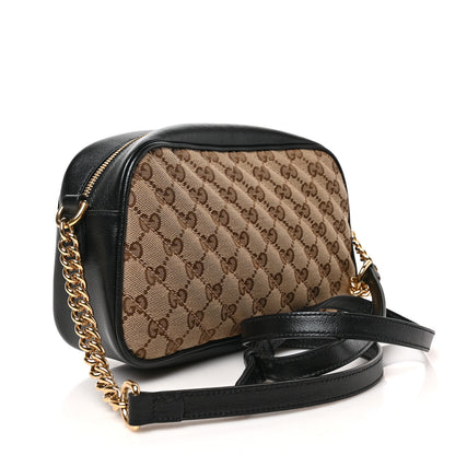 Gucci Monogram Matelasse Diagonal Small GG Marmont Chain Shoulder Bag Beige Black 3 of 9