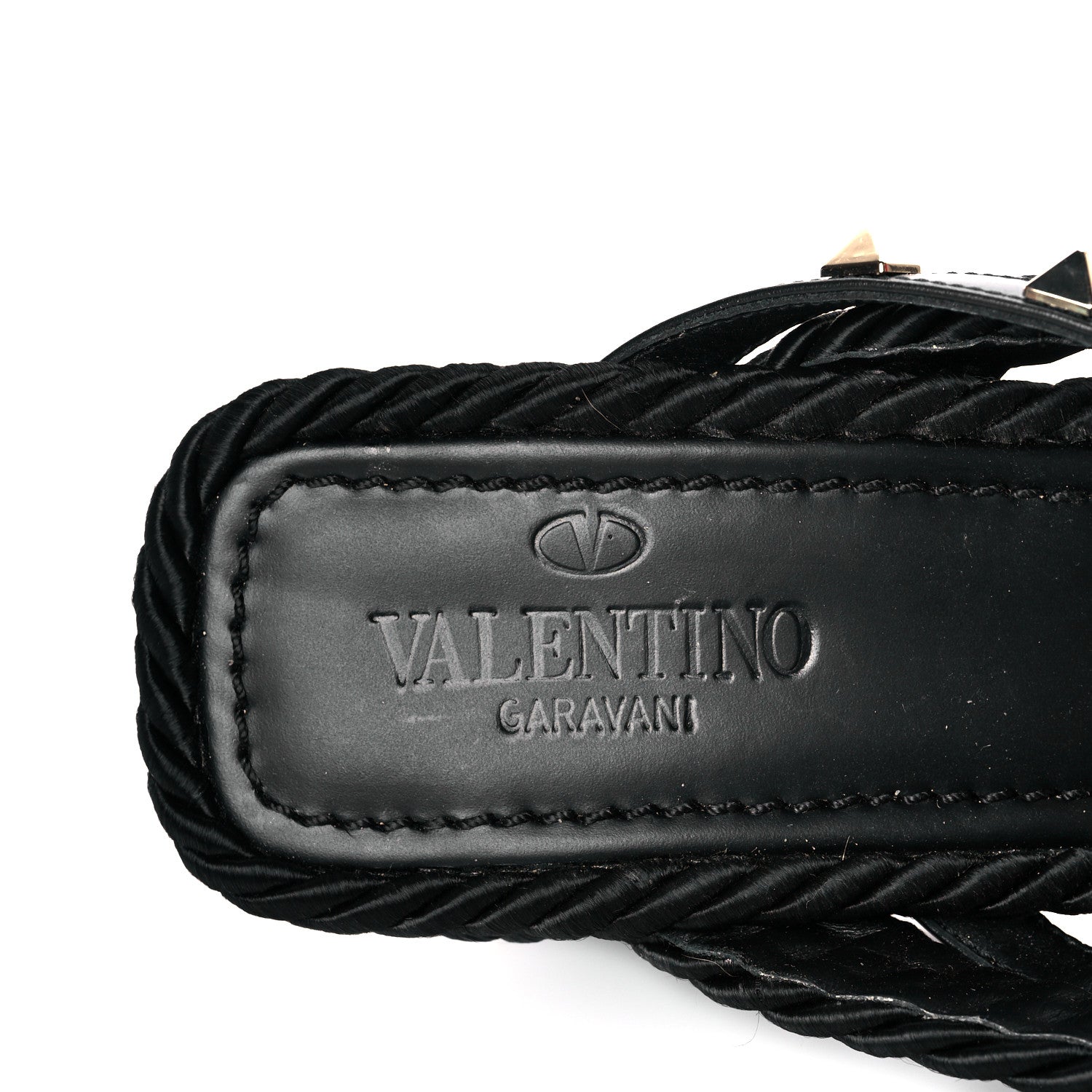 Valentino Garavani Calfskin Silk Rockstud Torchon Espadrille Wedge 25/95mm Slide Sandals 40 Black 7 of 9