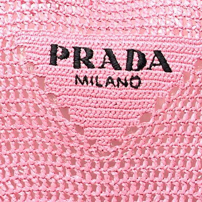 Prada Yarn Raffia Effect Crochet Logo Embroidered Shopping Tote Bag Petalo 7 of 9