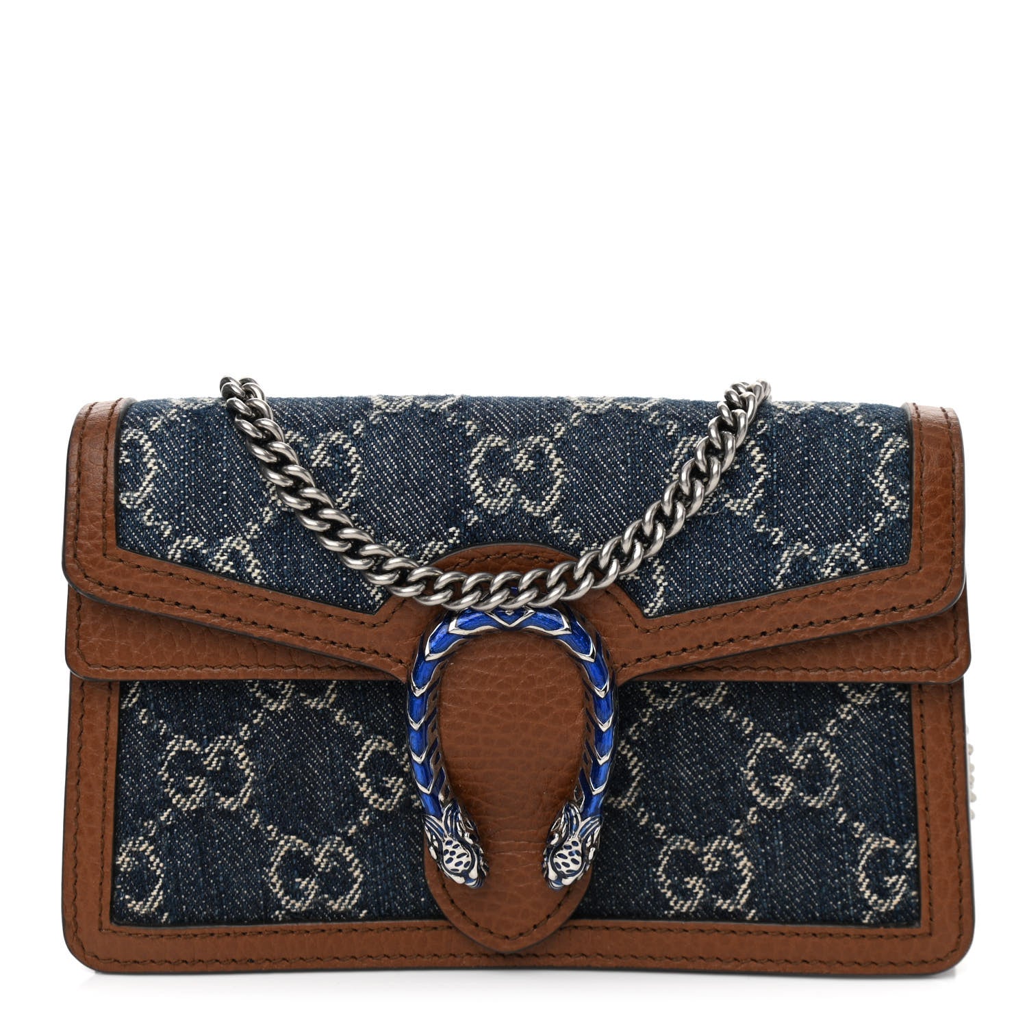 Gucci New Denim GG Monogram Dollar Calfskin Enamel Super Mini Dionysus Shoulder Bag Blue Tea Cuir Epilog Electric Blue 1 of 9