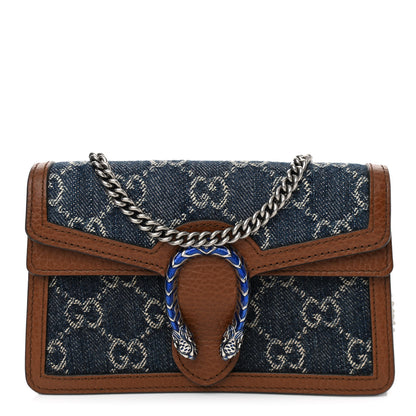 Gucci New Denim GG Monogram Dollar Calfskin Enamel Super Mini Dionysus Shoulder Bag Blue Tea Cuir Epilog Electric Blue 1 of 9