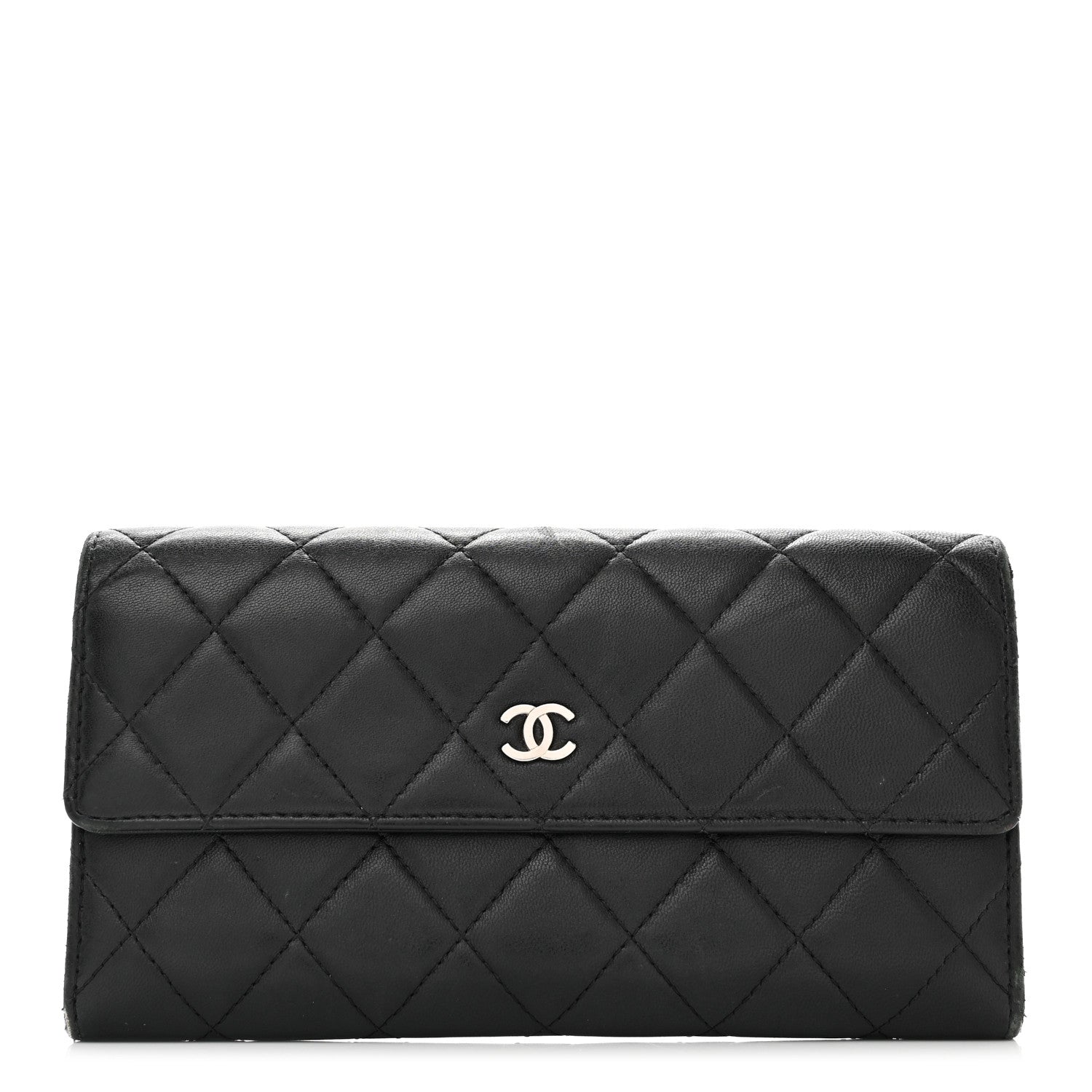 Chanel Lambskin Quilted Large Gusset Flap Wallet Black 1 of 11