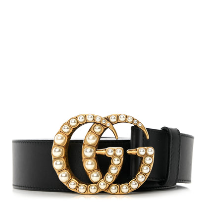 Gucci Moon Calfskin Pearl Double G 40mm Belt 90 36 Black Cream 2 of 8