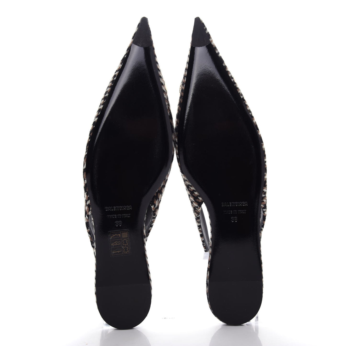 Tweed Prince Of Wales BB Knife Pointy Toe Slingback Flats 38 Camel Black