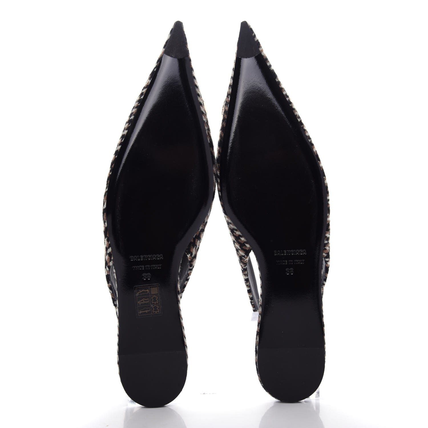 Balenciaga Tweed Prince Of Wales BB Knife Pointy Toe Slingback Flats 38 Camel Black 6 of 11