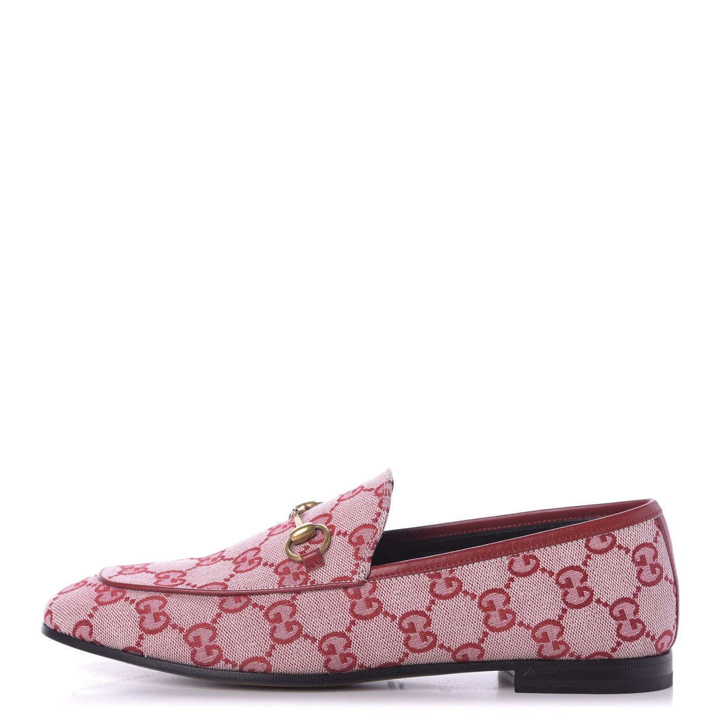 Canvas GG Monogram Horsebit Womens Jordaan Loafers 38 Gardenia Hibiscus Red