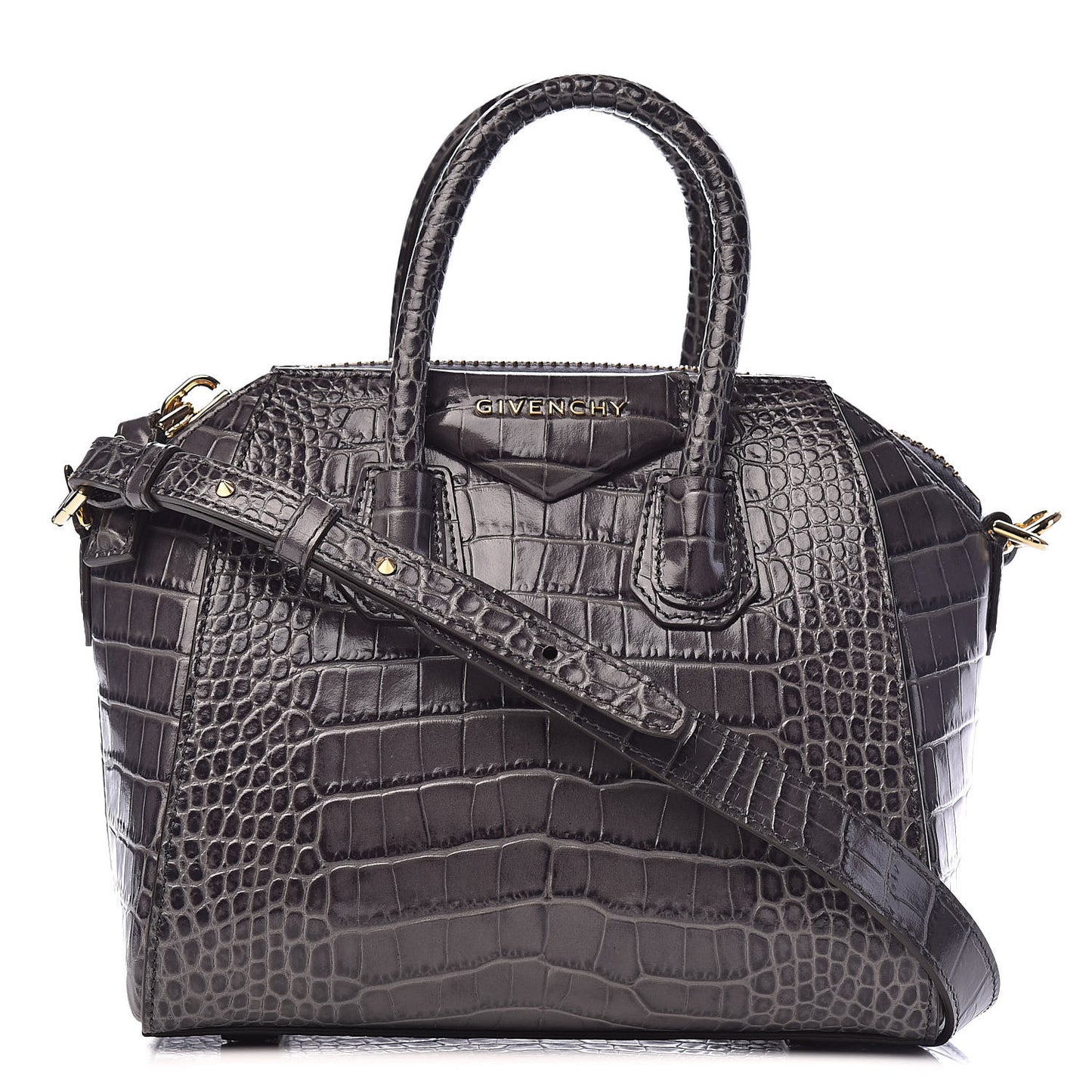 Calfskin Crocodile Embossed Mini Antigona Storm Grey