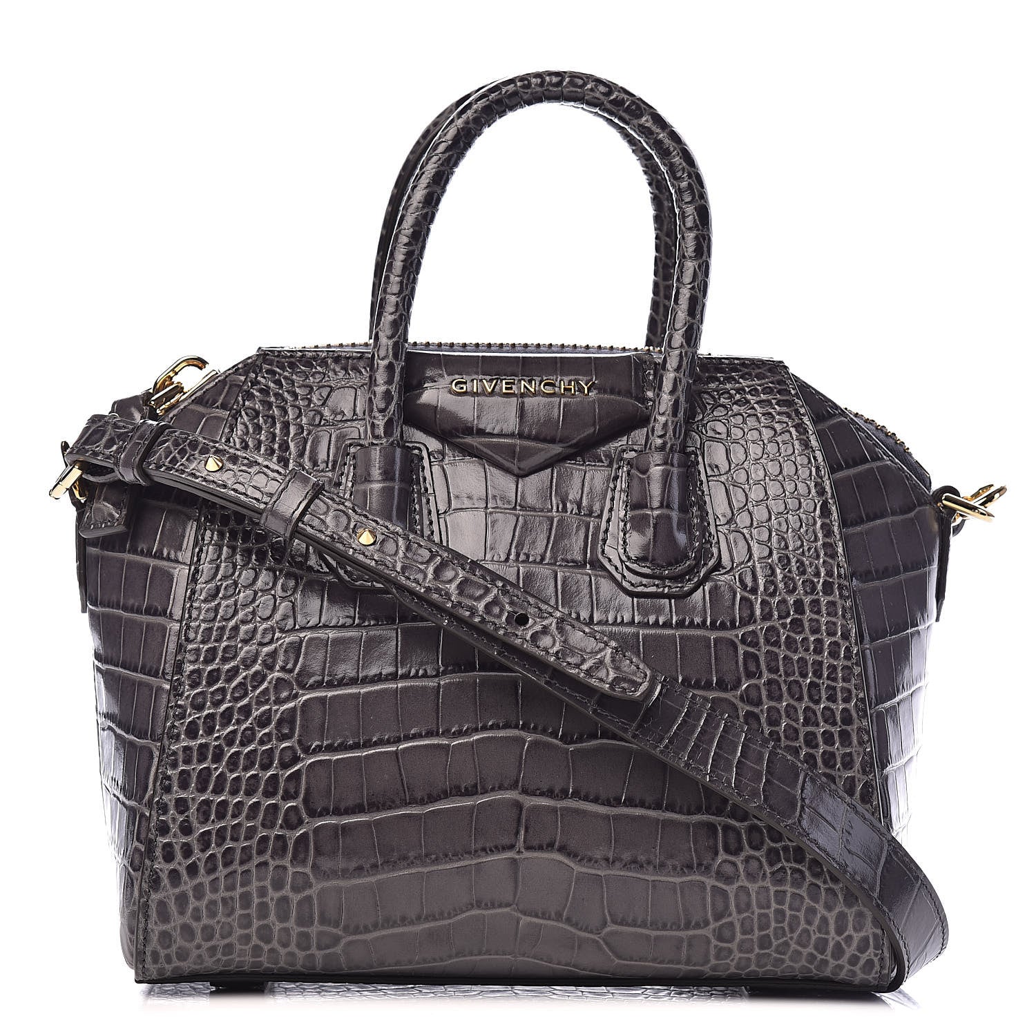 Givenchy Calfskin Crocodile Embossed Mini Antigona Storm Grey 1 of 10
