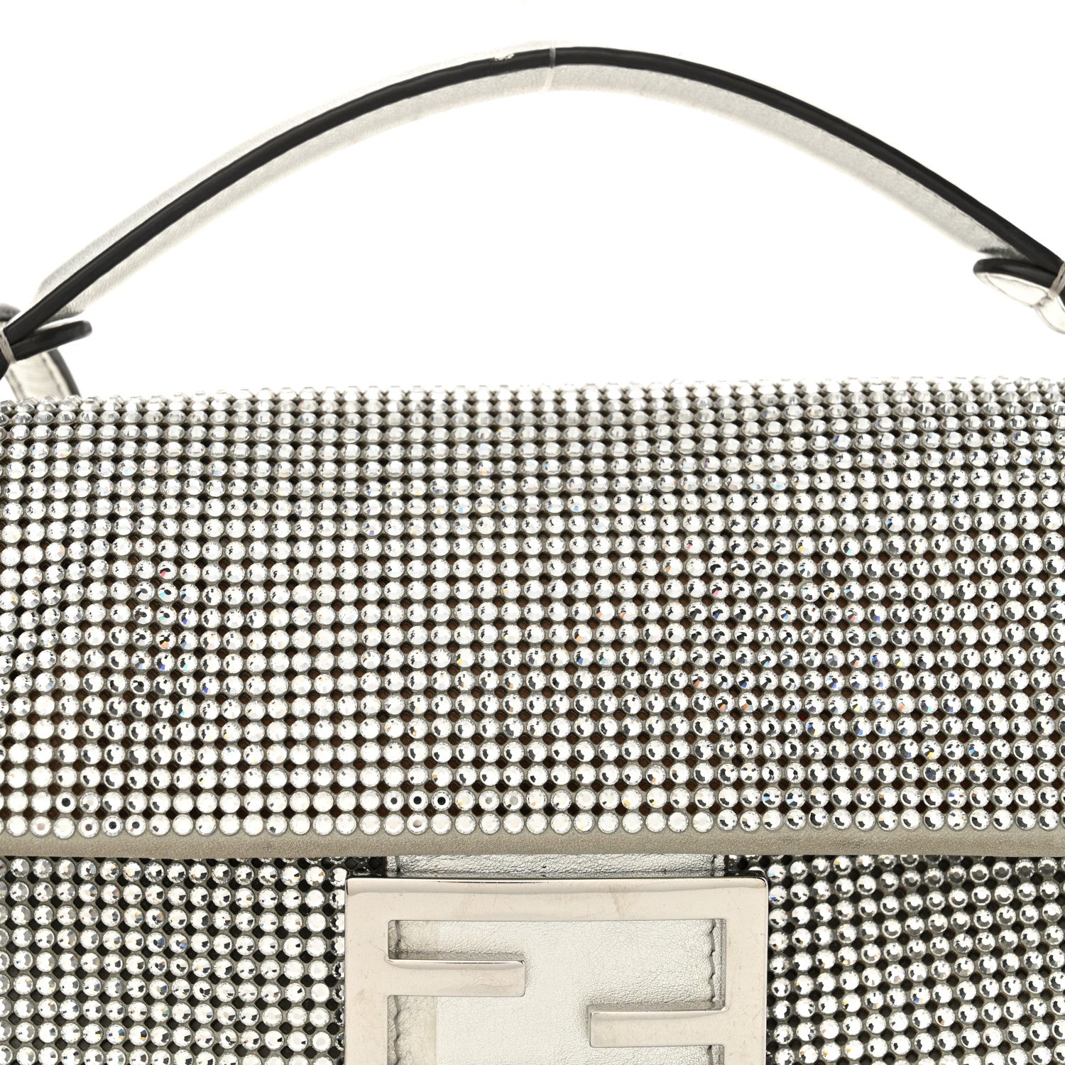 Fendi Crystal Vitello Laminato Mini Baguette Crystal Argento 8 of 14