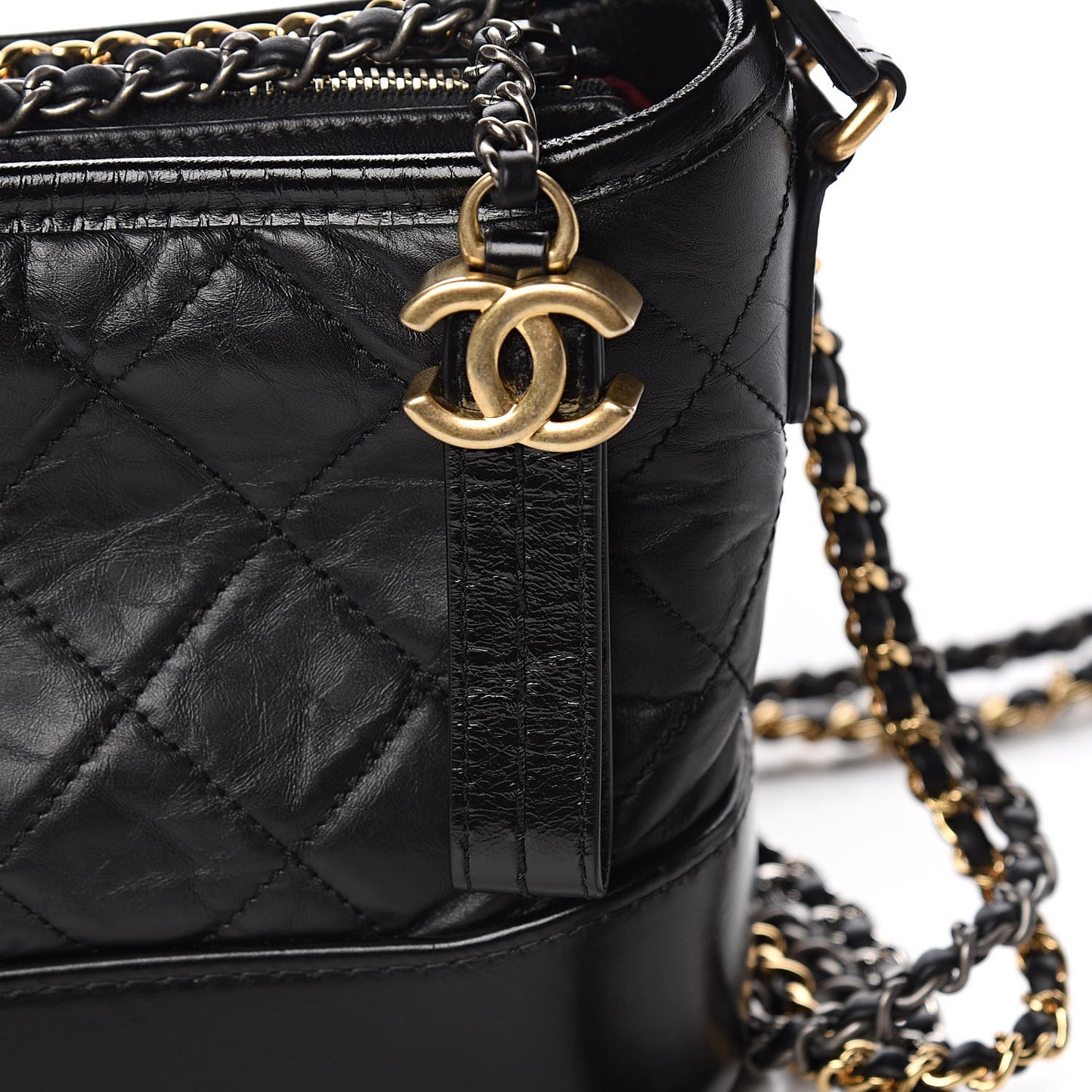 Aged Calfskin Quilted Small Gabrielle Hobo Black