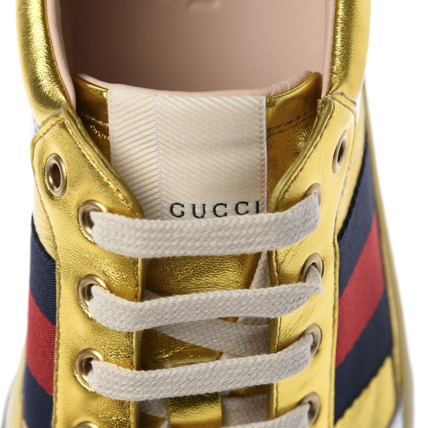 Gucci Metallic Nappa Web Mens Low Top Sneakers 9.5 Argento Oro Vecchio 8 of 11