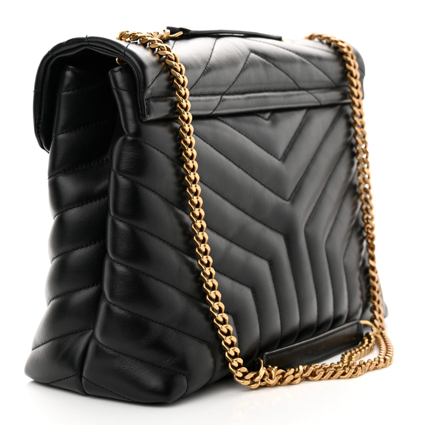 Calfskin Y Quilted Monogram Medium Loulou Chain Satchel Black