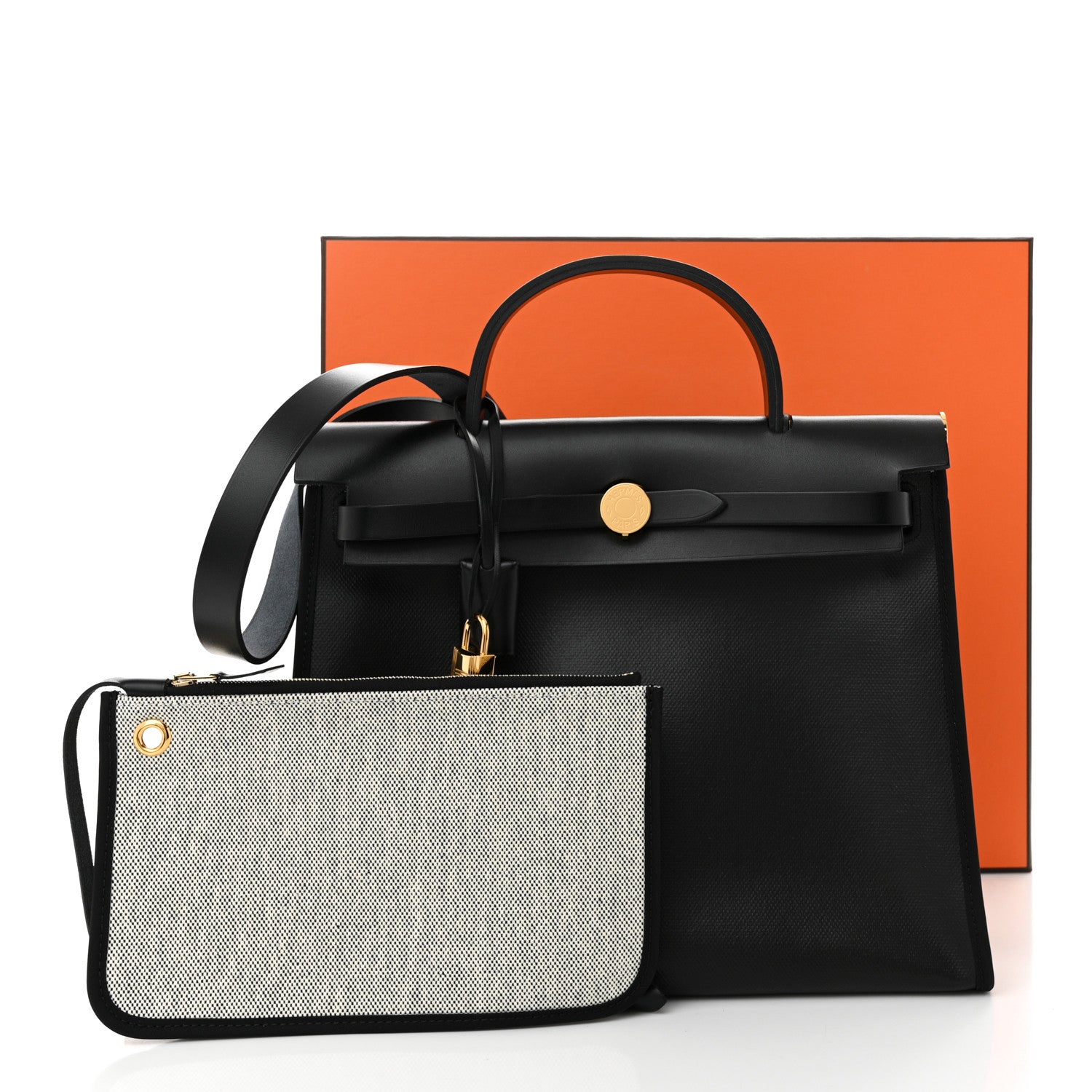 Hermes Toile H Berline Vache Hunter Herbag Zip PM 31 Black Ecru