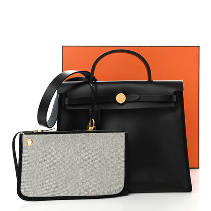 Hermes Toile H Berline Vache Hunter Herbag Zip PM 31 Black Ecru 12 of 12