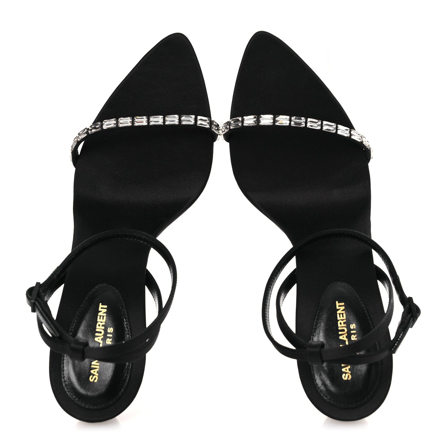 Crepe Satin Crystal New Nuit 90 Ankle Strap Sandals  38 Black